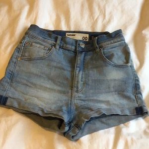 Ultra high rise light denim shorts